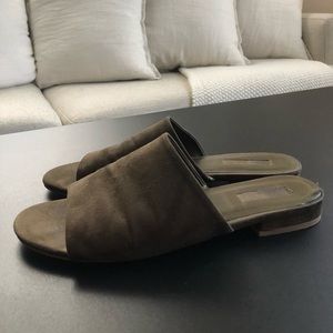 Olive Faux Suede Slide Sandals